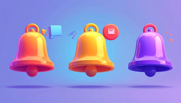 Three colorful notification bells, showing a dynamic message system