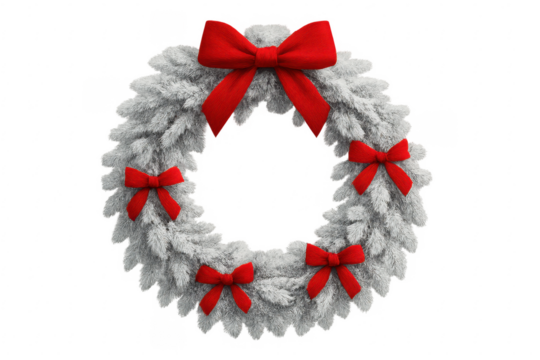 Christmas wreath with red bows on transparent background - Powered by Adobe
