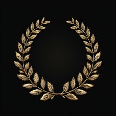 Golden Laurel Wreath on Black Background - Symbol of Victory.