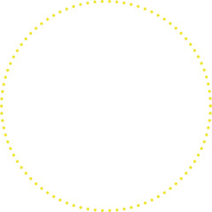 This is a minimalist graphic image featuring a large circle composed entirely of small, yellow dots. These dots are evenly spaced and form a perfect circular outline against a plain.