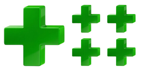 Obraz premium set of green glass plus sign 3d icon isolated on white background, png, ai generated