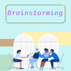 Brainstorming Session Illustration – Flat JPG for Creative Thinking, Team Collaboration & Office Presentations

