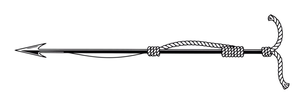 Black and White Line Art Illustration of a Harpoon with Rope