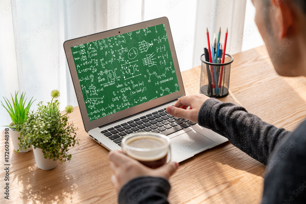 Aufkleber mathematic equations and modish formula on computer screen showing concept of science and education