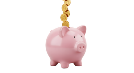 Pink Piggy Bank with Gold Coins.