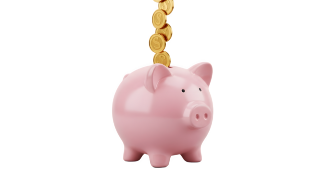 Pink Piggy Bank with Gold Coins.