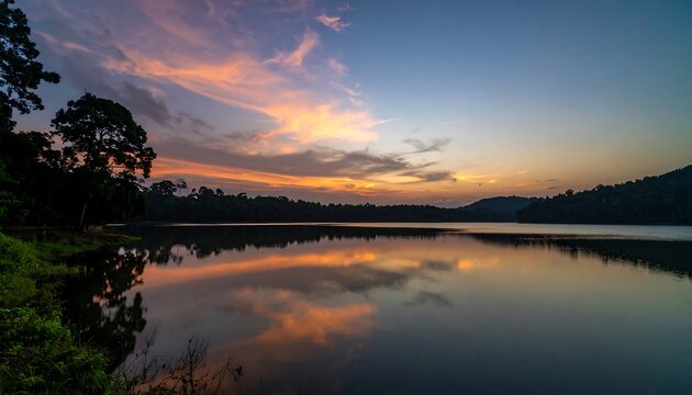Serene lake sunset reflection (1)