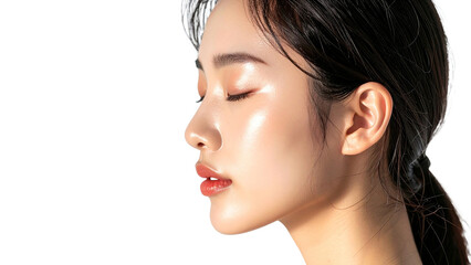 Radiant glowing scratchy textured skin profile with closed eyes in morning sunlight symbolizing hope, resilience, and transformation
