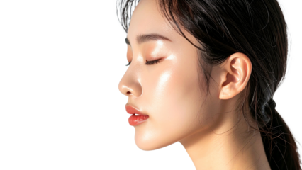 Radiant glowing scratchy textured skin profile with closed eyes in morning sunlight symbolizing hope, resilience, and transformation

