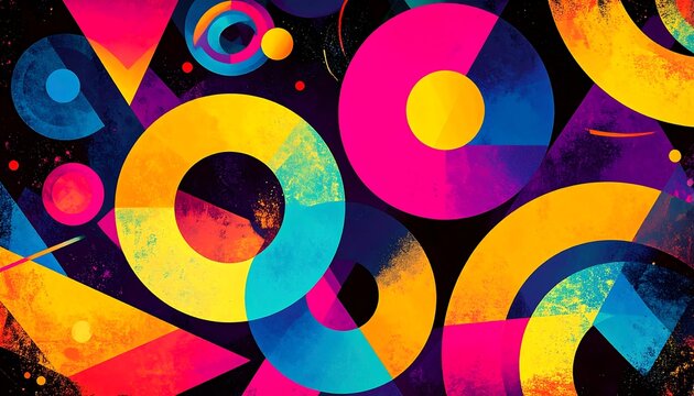 Vibrant abstract shapes on black background