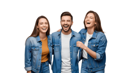 Three joyful friends laughing together enjoying a moment of happiness and camaraderie.
