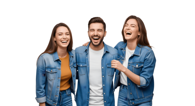 Three joyful friends laughing together enjoying a moment of happiness and camaraderie. - Powered by Adobe