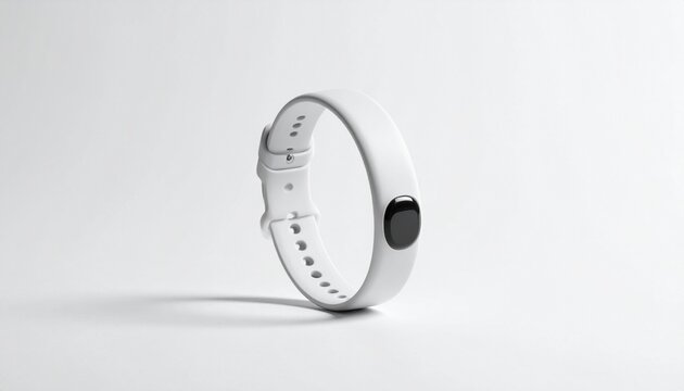 A sleek white fitness tracker worn on the wrist, showcasing its modern design and technology
