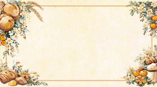 Ornamental border with bread and fruits