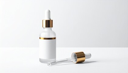Serum Bottle Mockup Cosmetic skincare product presentation with blank label and dropper for beauty brands