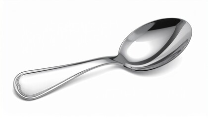 Close-up shot of a shiny, clean, and elegant silver spoon, ideal for serving or eating