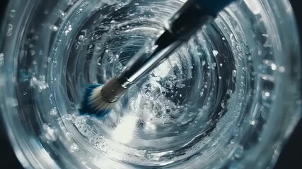 Cleaning paintbrush in water