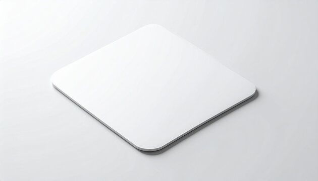 Clean and simple blank white square coaster pad with rounded corners, isolated on a white surface, creating a versatile branding or design mockup