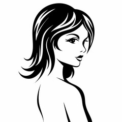 Elegant Young Woman Silhouette in Flowing Dress, Full Body Portrait