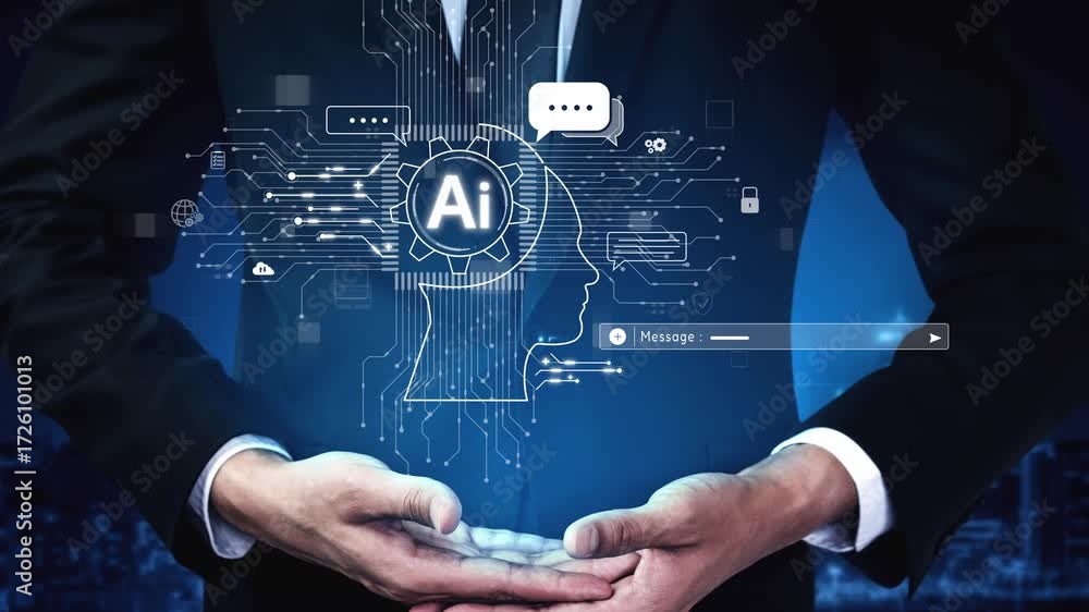 Poster ai assistant brain processor with llm technology, big data, machine learning, generative ai for busi