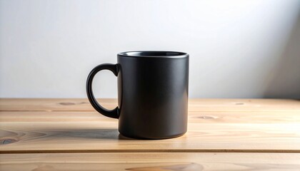 Matte Black Mug on Wooden Surface, Simplicity and Elegance for Your Daily Drink