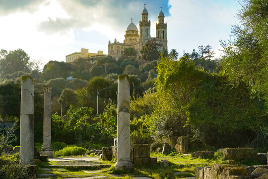The Basilica of Saint Augustine in Annaba a Landmark of History and Faith and Roman ruins of the ancient city of Hippo, Annaba, Algeria