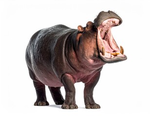 Fototapeta premium hippo yawning isolated on white background