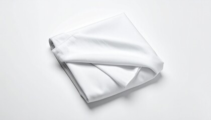 A clean folded white cloth fabric against a simple white backdrop creating a minimalist visual