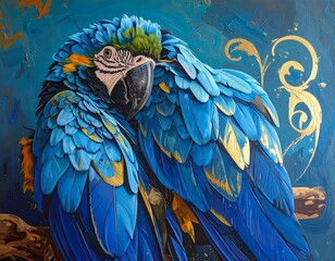 Fototapeta premium Majestic Blue and Gold Macaw Painting