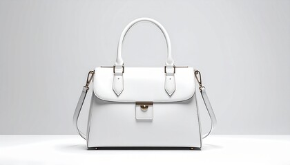 A chic and elegant white leather handbag for women, featuring a top handle and shoulder strap, isolated on a clean studio background