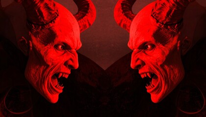 Two demonic figures face off