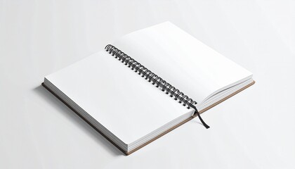 Blank spiral-bound notebook open to two unlined pages, ready for notes or sketches, against a clean white background