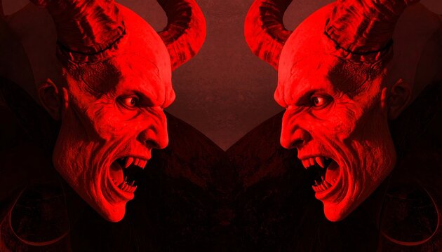 Two demonic figures face off