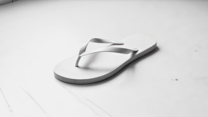 A single white flip flop sandal on a clean white background in black and white.