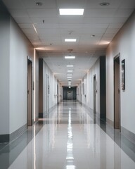 Empty Hospital Corridor - A Study in Neutral Tones and Linear Perspective.