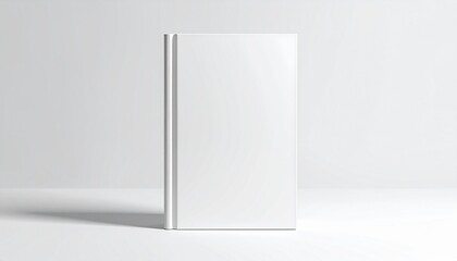 A single blank white hardcover book standing upright on a clean surface, providing an ideal template for showcasing book cover designs or branding
