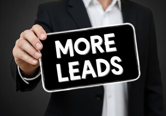 Obraz premium Man holding sign more leads