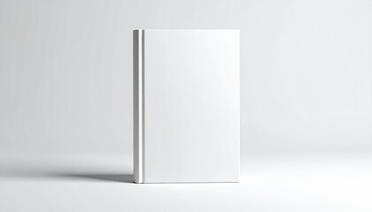 Blank white book standing upright, perfect for mockups and design presentations on a clean background