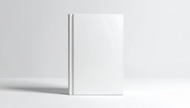 A single blank white hardcover book standing upright on a clean surface, providing an ideal template for showcasing book cover designs or branding