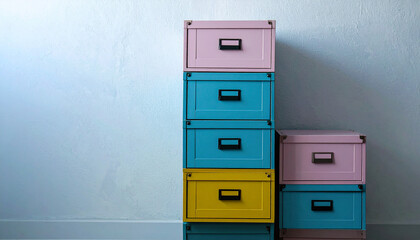 Plastic Drawer Unit with Pastel Coloured Drawers. Interior concept. Generated Image