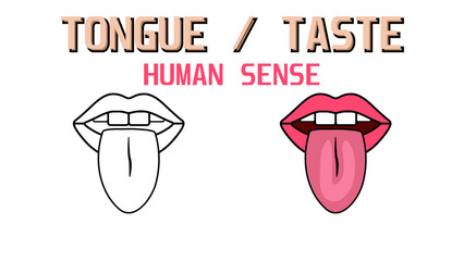 Set of Woman's lips with Tongue sticking out tongue and white teeth, mouth icon. flat human taste sense Vector Illustration (EPS 10).