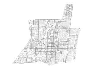 Minimalist vector highway map of Pompano Beach, detailed street layout for modern design and city planning use.