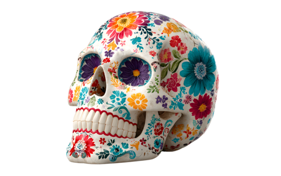 Sugar Skull Tribute to Day of the Dead Isolated on Transparent Background.