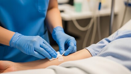 Nurse applying iv drip to patient