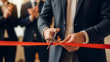Man cuts red ribbon at opening ceremony