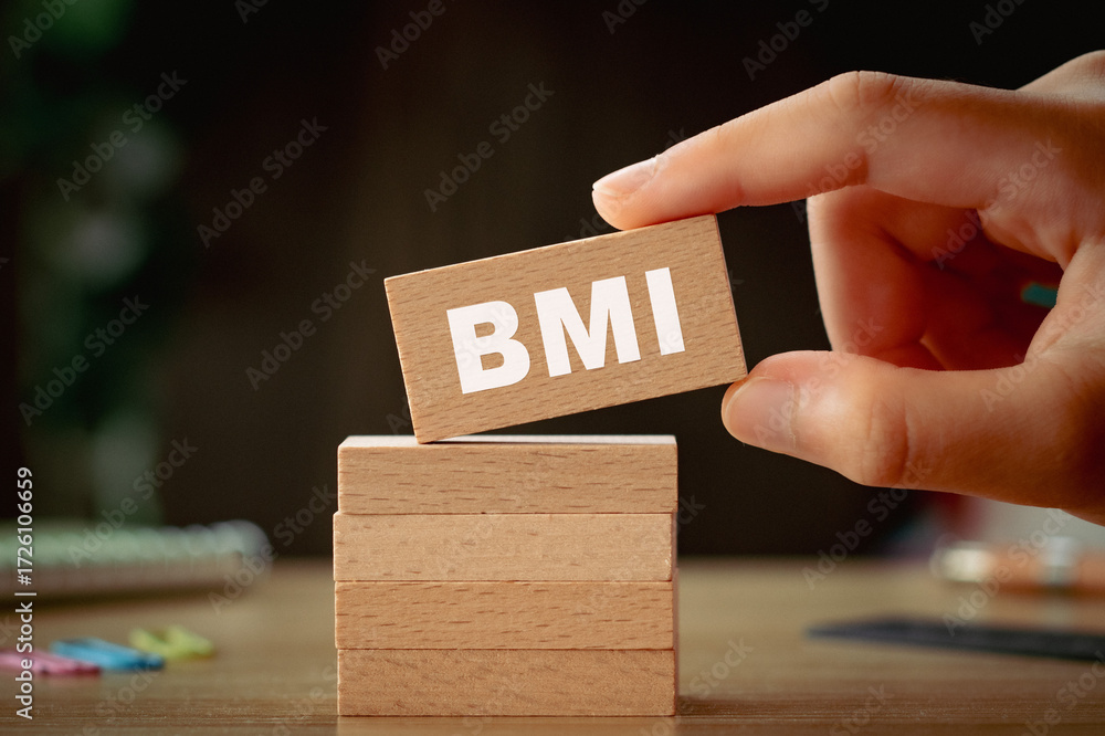 Poster there is wood block with the word bmi. it is an abbreviation for brain machine interface as eye-catc