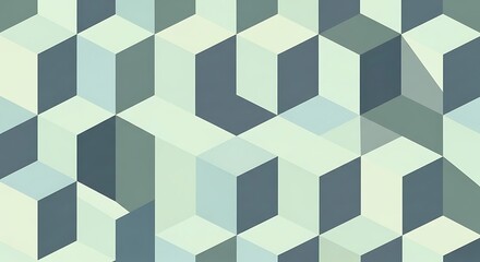 Hypnotic Isometric Cube Pattern in Muted Teal Sage and Grey Creating a Seamless 3D Geometric Optical Illusion.
