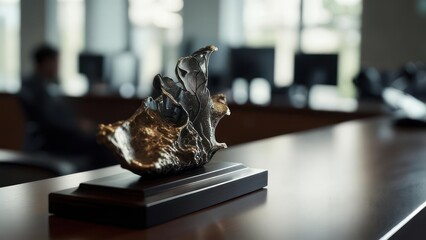 Abstract Sculpture on a Table in an Office Setting.