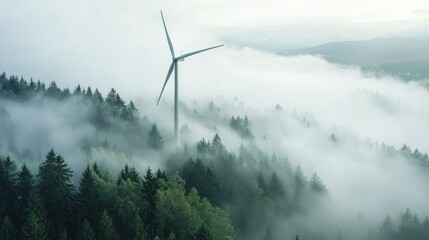 Misty forest wind turbine