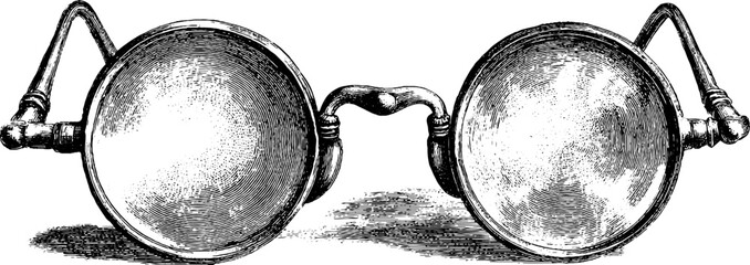 Vintage illustration of pince nez glasses - hand drawn retro eyewear design